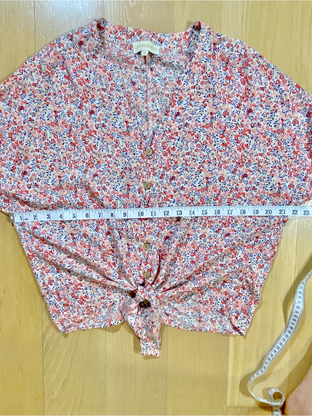 Cynthia Rowley Floral Tie Front Blouse Short Sleeve Top Medium Cottagecore - Picture 11 of 13